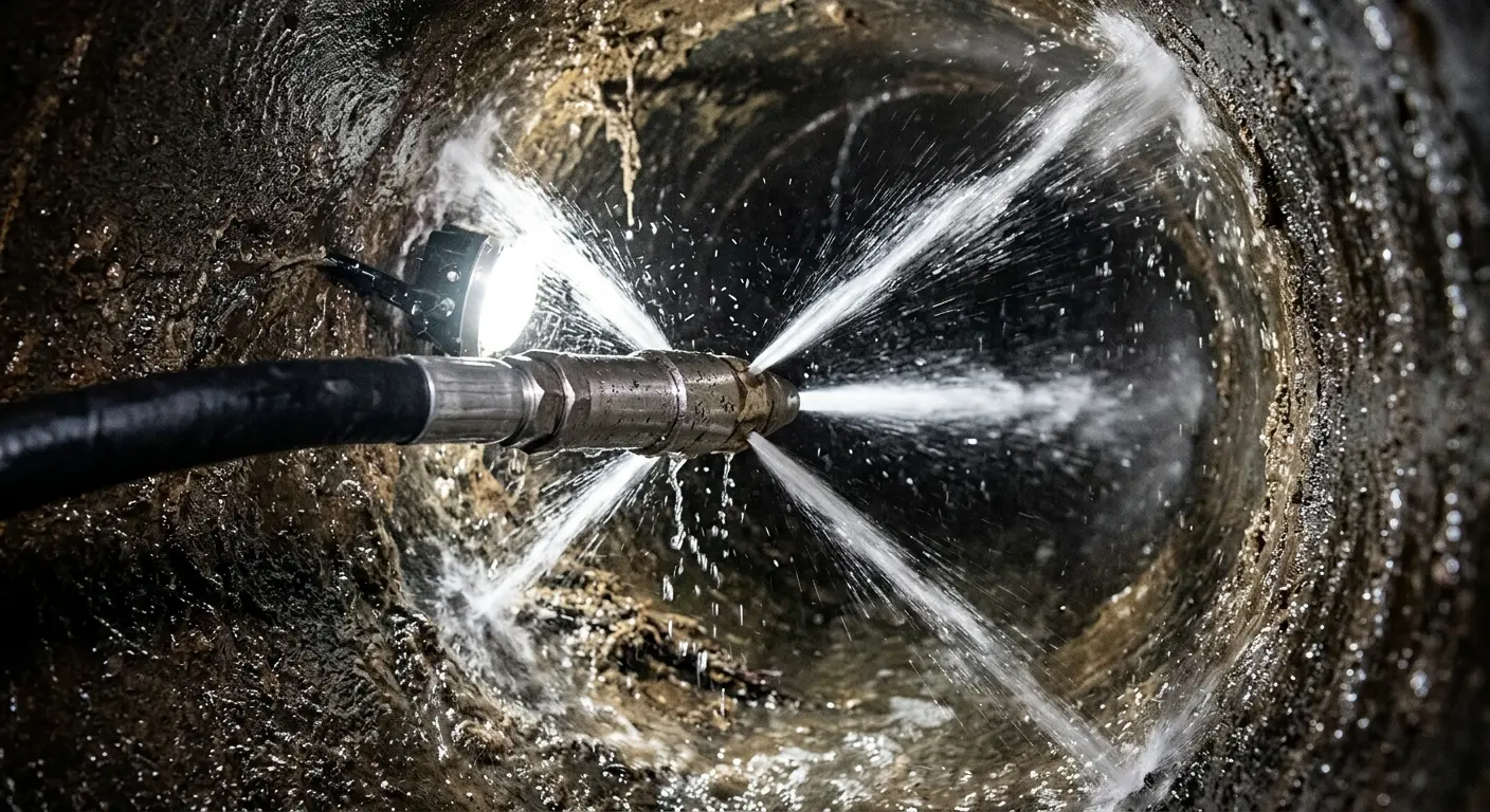 High-pressure hydro jetting nozzle cleaning sewer pipe for Sewer Cleanout in Owings Mills